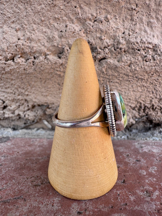 Handcrafted Palomino Turquoise Sterling Silver TearDrop Ring size 7.75 by Wydell Billie