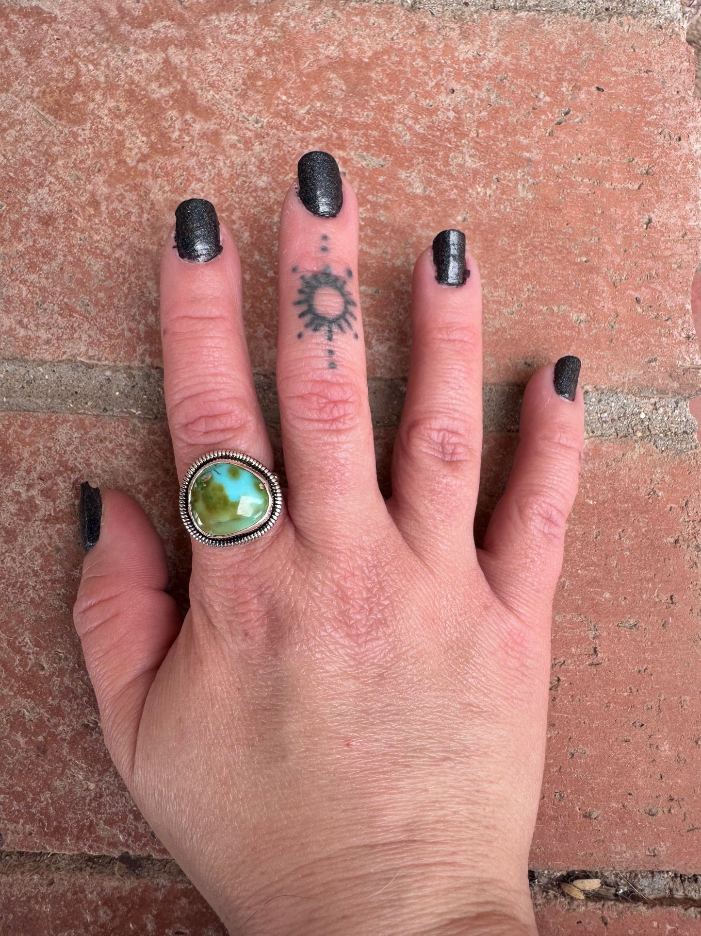 Handcrafted Palomino Turquoise Sterling Silver Ring size 8 by Wydell Billie
