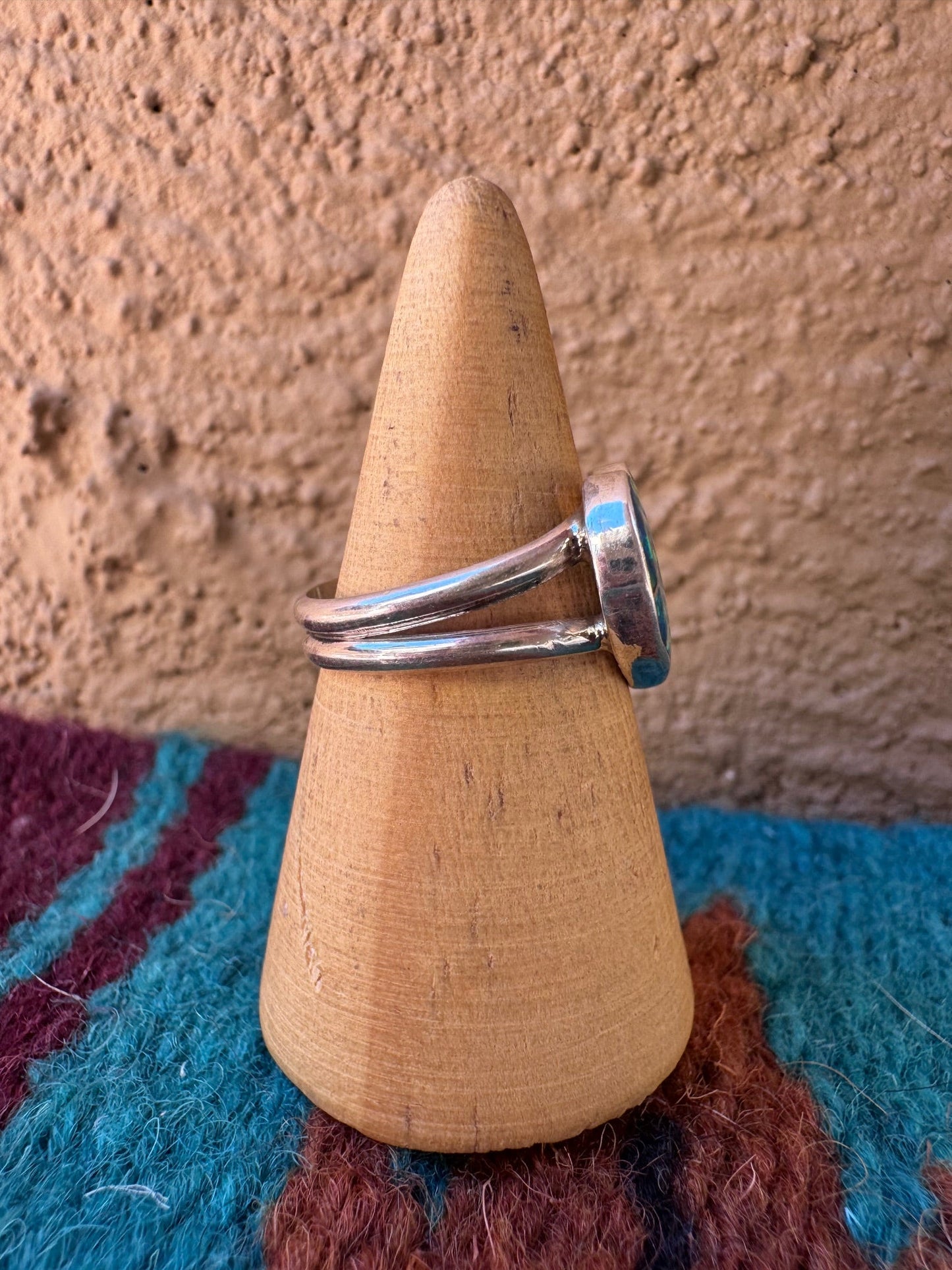 Handcrafted Sterling Silver & Green Fire Opal Inlay Heart Ring