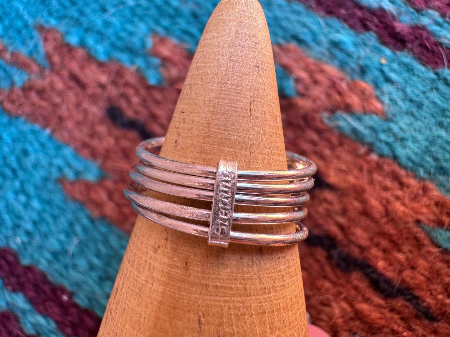 Handcrafted Sterling Silver & Royal Blue Fire Opal 5 Stacker Ring Size 7.5