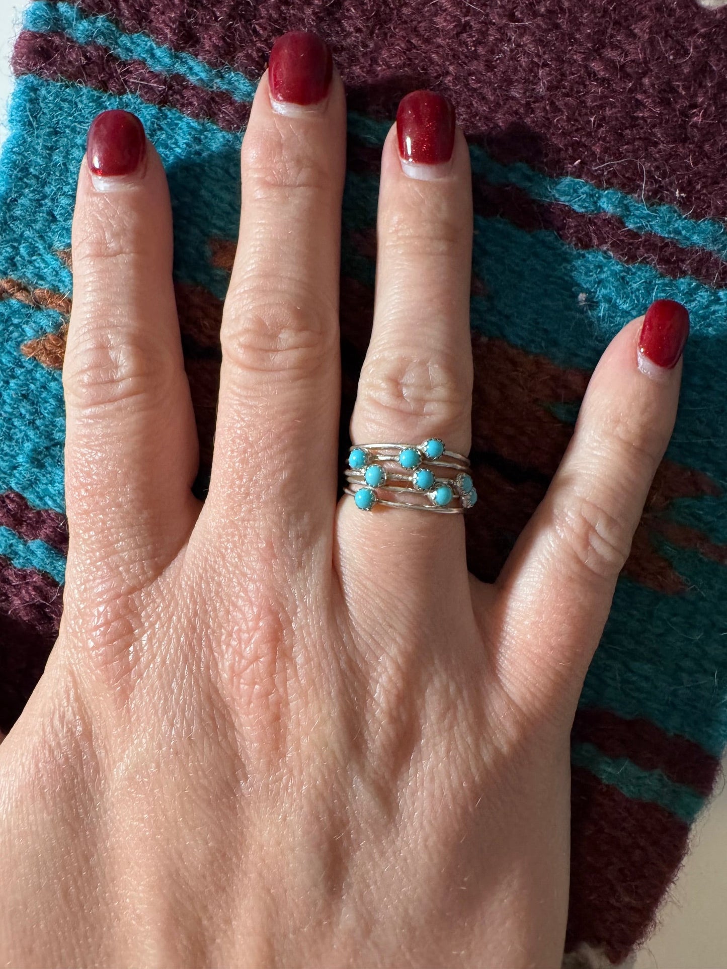Handcrafted Sterling Silver & Turquoise 5 Band Stacker Ring