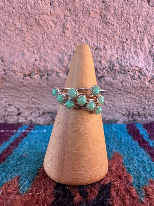 Handcrafted Sterling Silver & Green Fire Opal 5 Stacker Ring size 5