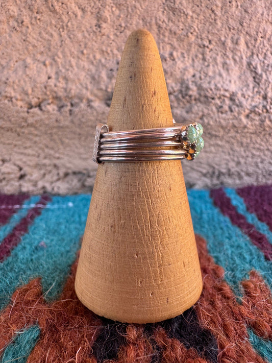 Handcrafted Sterling Silver & Green Fire Opal 5 Stacker Ring size 5