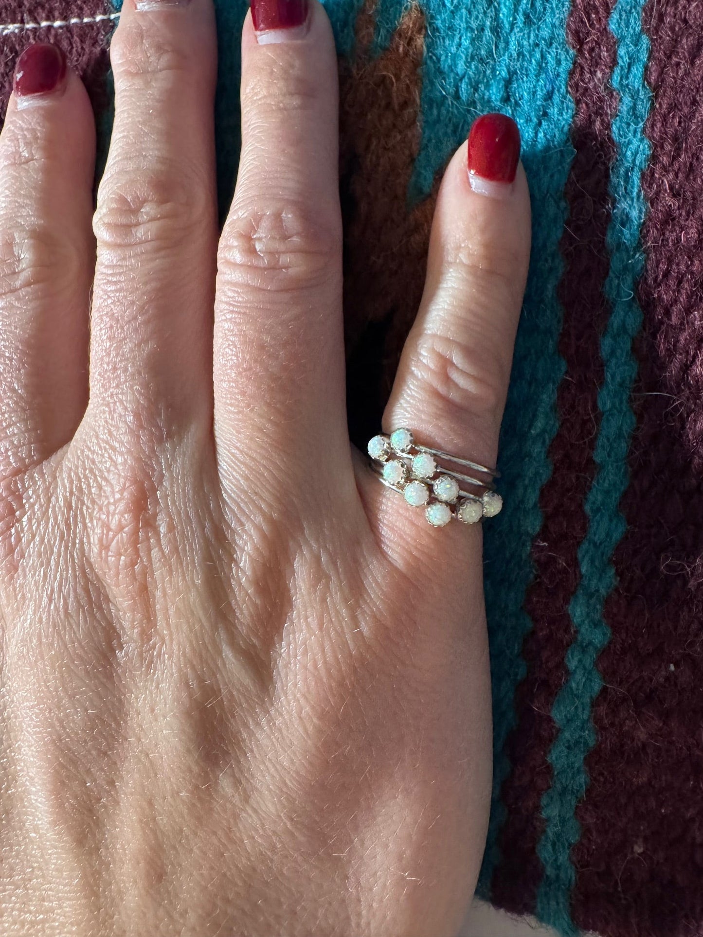 Handcrafted Sterling Silver & White Fire Opal 5 Stacker Ring