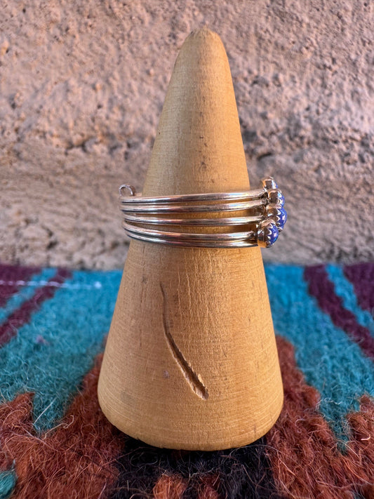 Handcrafted Sterling Silver & Blue Fire Opal 5 Stacker Ring Size 7.5