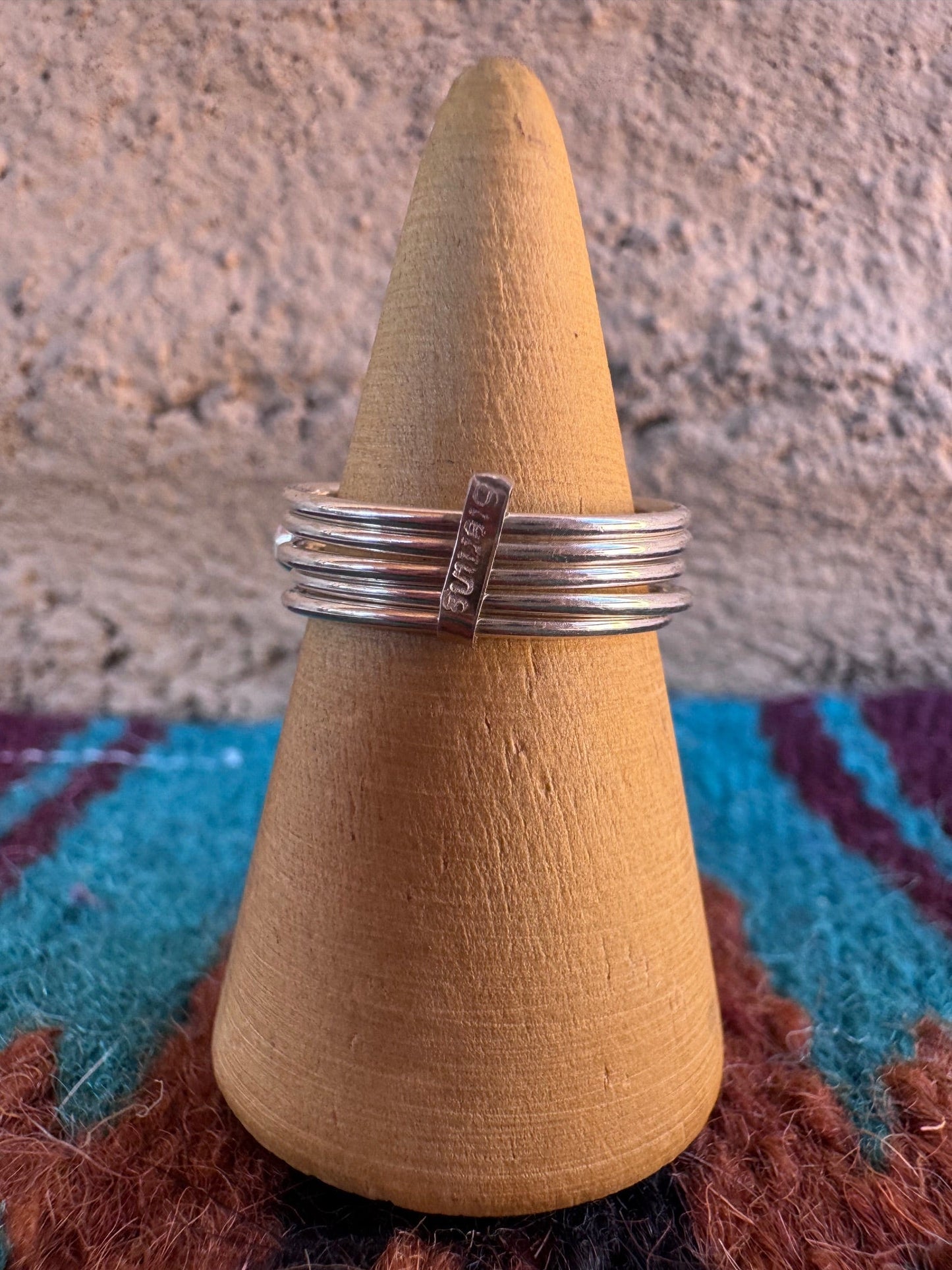 Handcrafted Sterling Silver & Blue Fire Opal 5 Stacker Ring Size 7.5