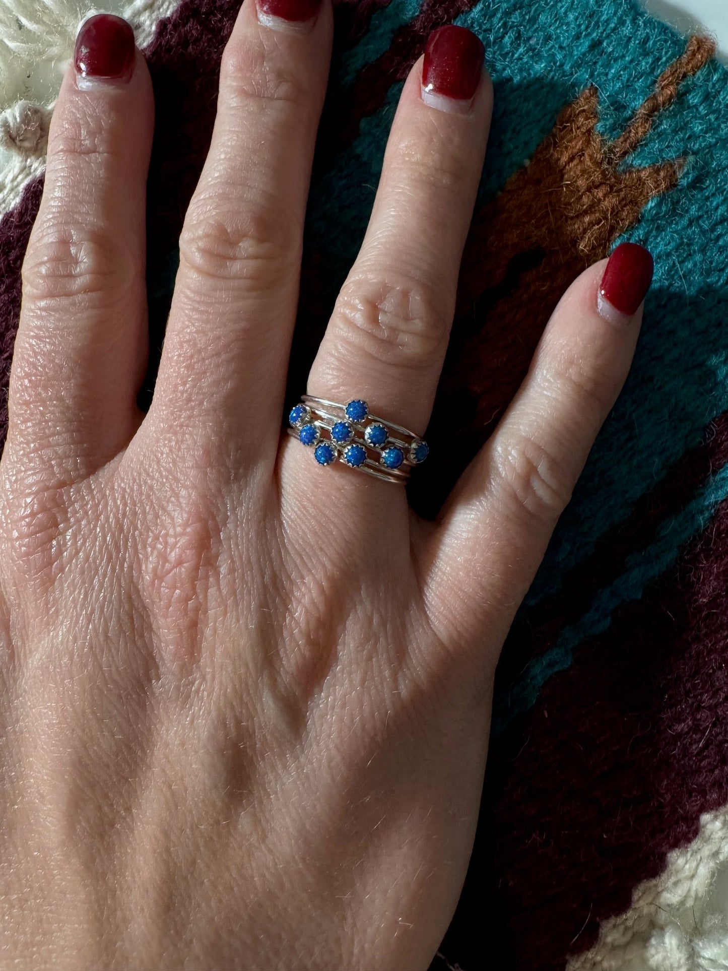 Handcrafted Sterling Silver & Blue Fire Opal 5 Stacker Ring Size 7.5