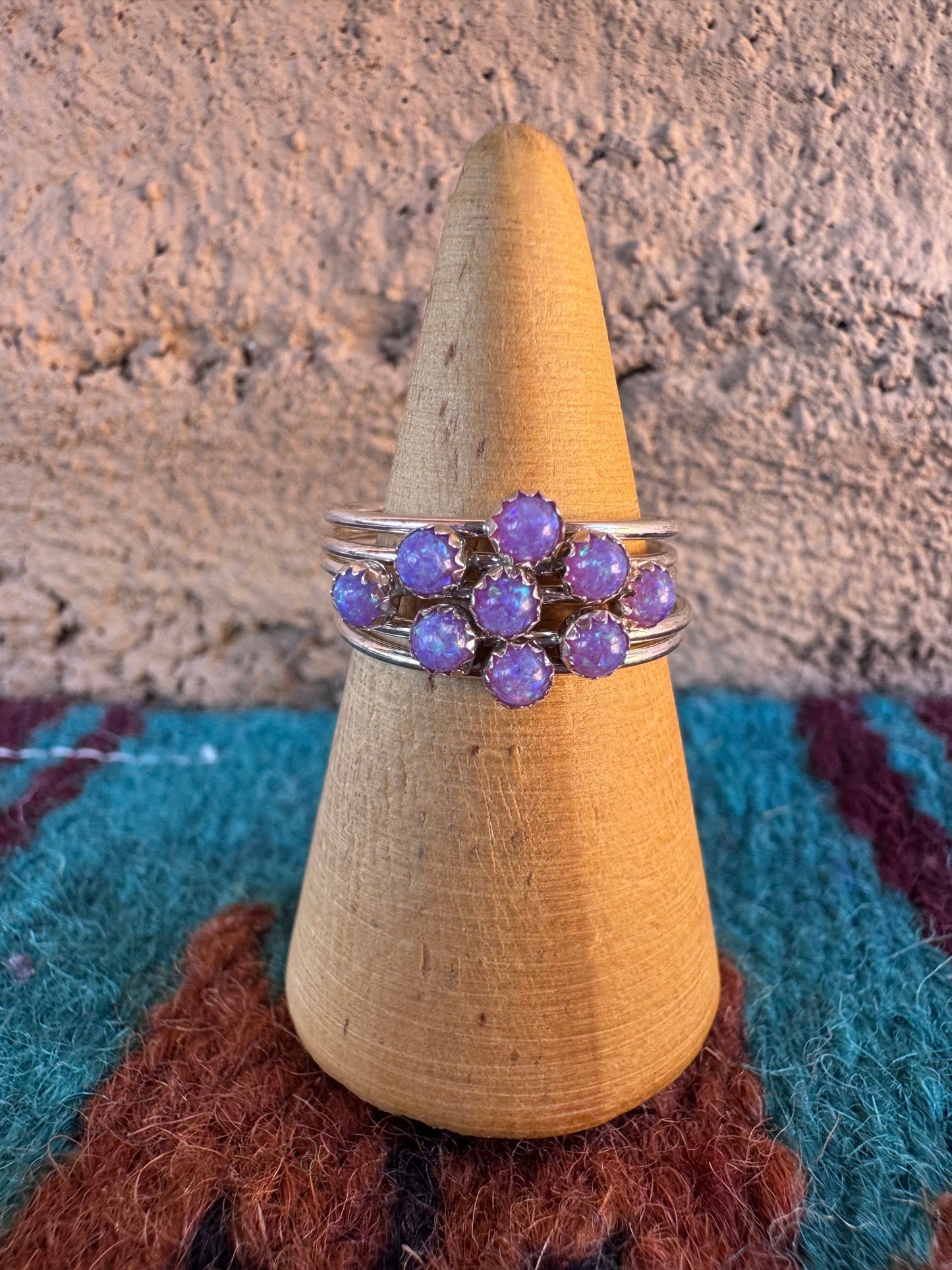 Handcrafted Sterling Silver & Purple Fire Opal 5 Stacker Ring Size 7.5