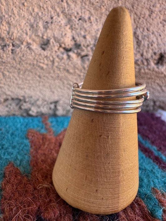 Handcrafted Sterling Silver & Light Blue Fire Opal 5 Stacker Ring Size 7