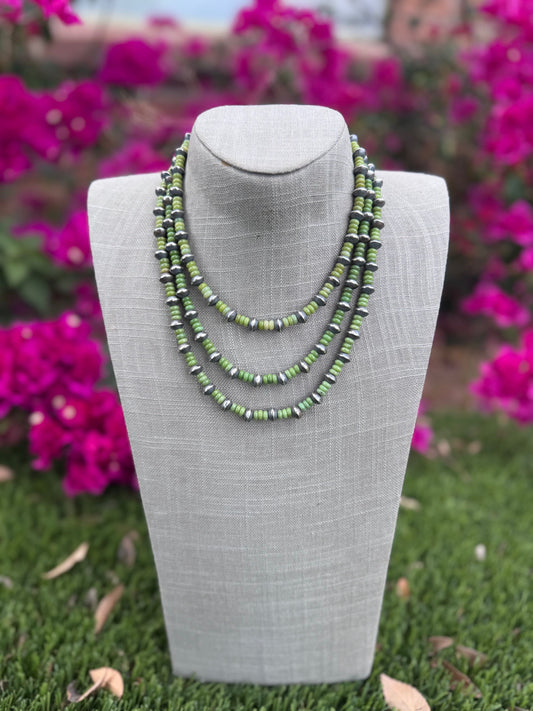 Handcrafted Serpentine & Sterling Silver 8mm Saucer Beaded Necklace