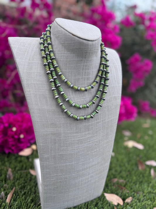 Handcrafted Serpentine & Sterling Silver 8mm Saucer Beaded Necklace