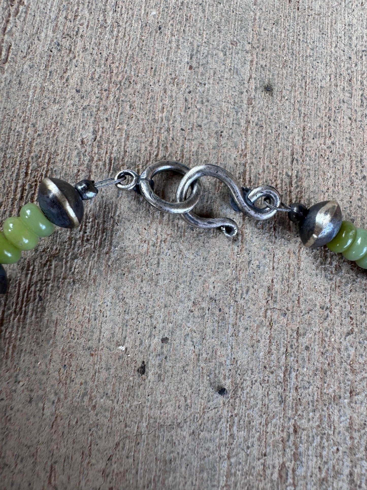 Handcrafted Serpentine & Sterling Silver 8mm Saucer Beaded Necklace
