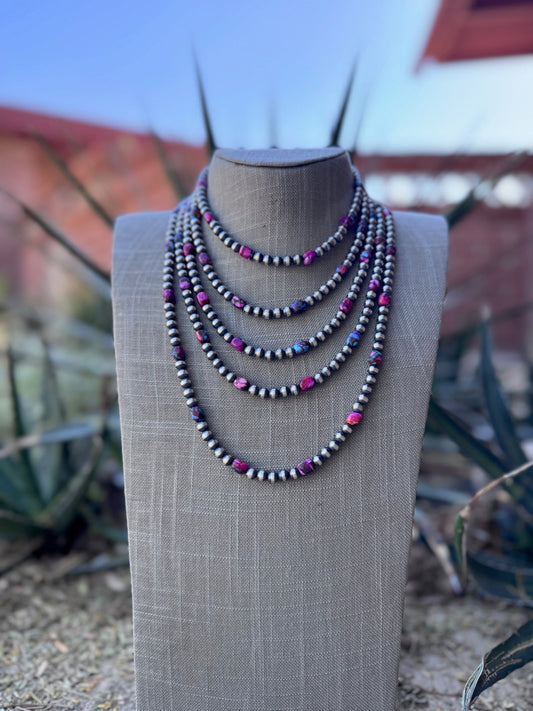 Handcrafted Sterling Silver & Pink Dream Mojave 6mm Beaded Necklace