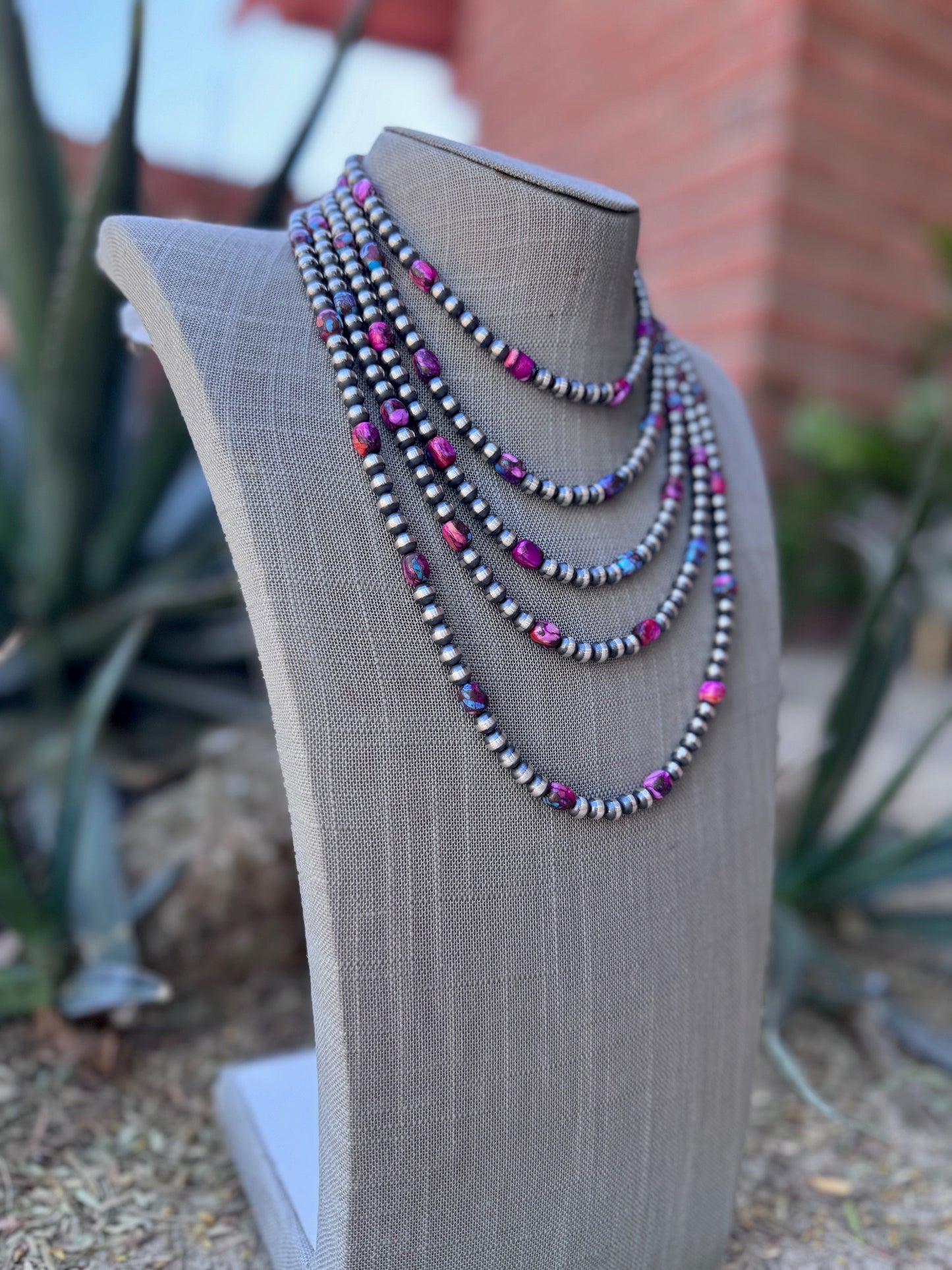 Handcrafted Sterling Silver & Pink Dream Mojave 6mm Beaded Necklace