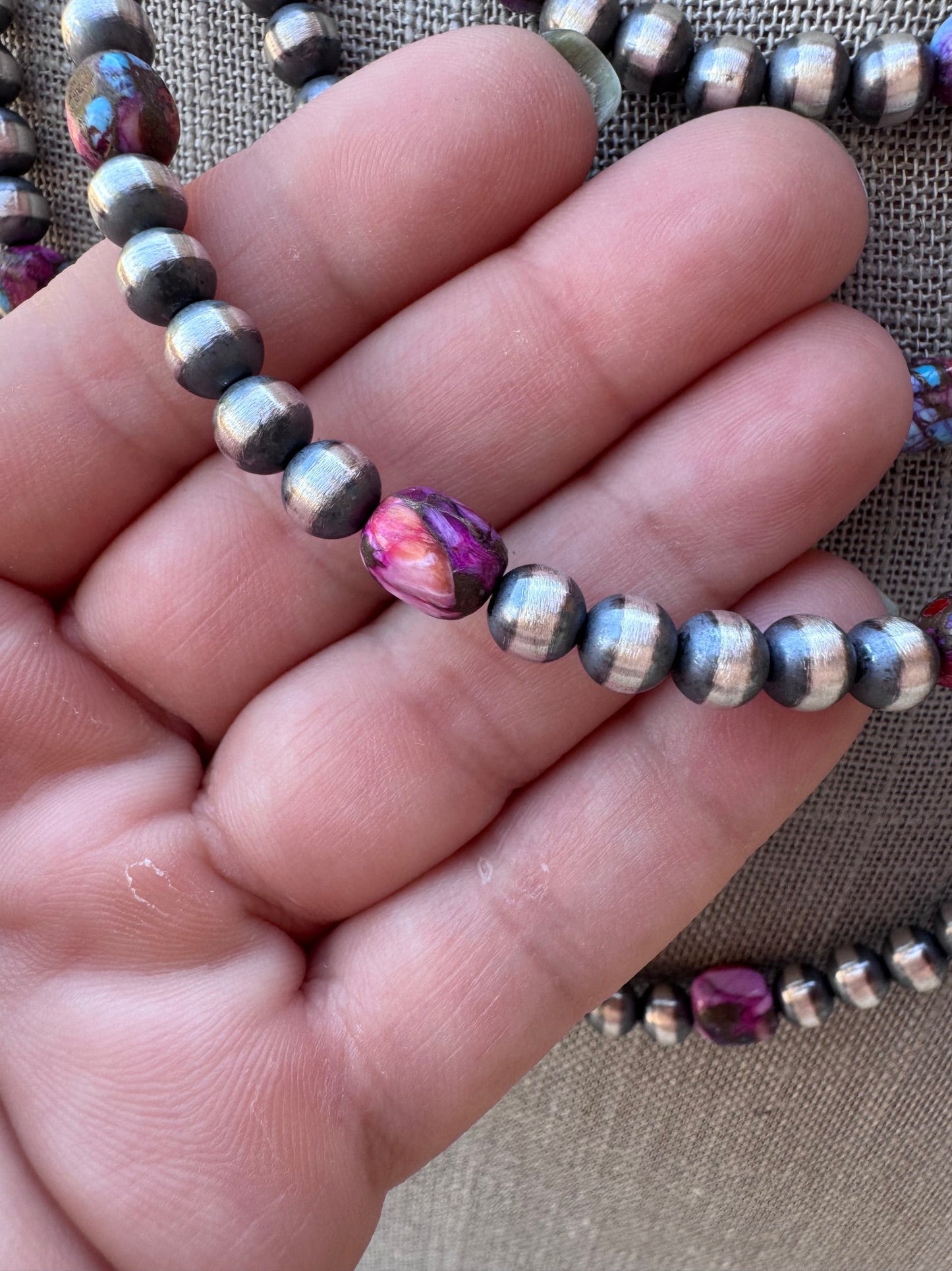 Handcrafted Sterling Silver & Pink Dream Mojave 6mm Beaded Necklace