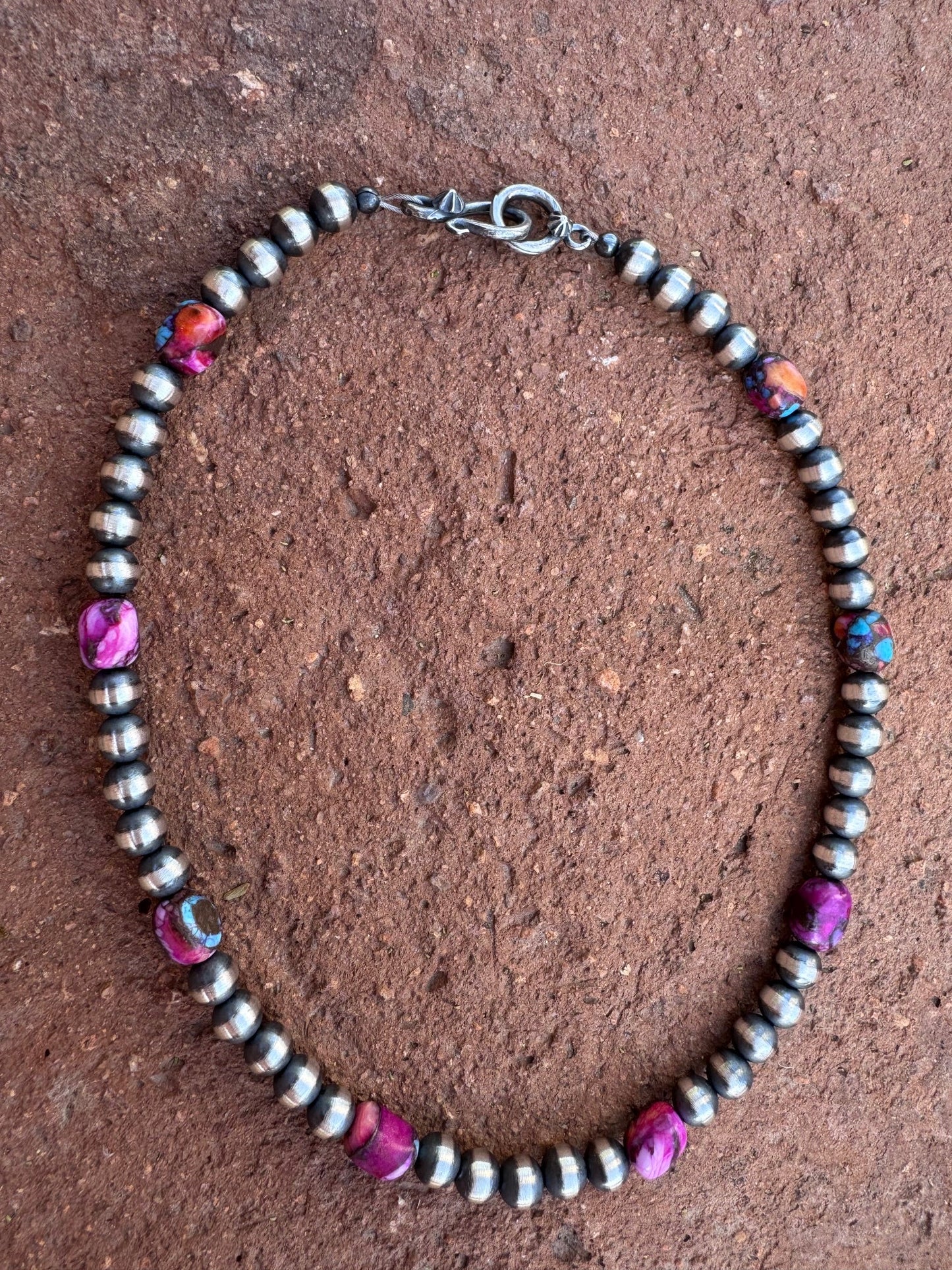 Handcrafted Sterling Silver & Pink Dream Mojave 6mm Beaded Necklace