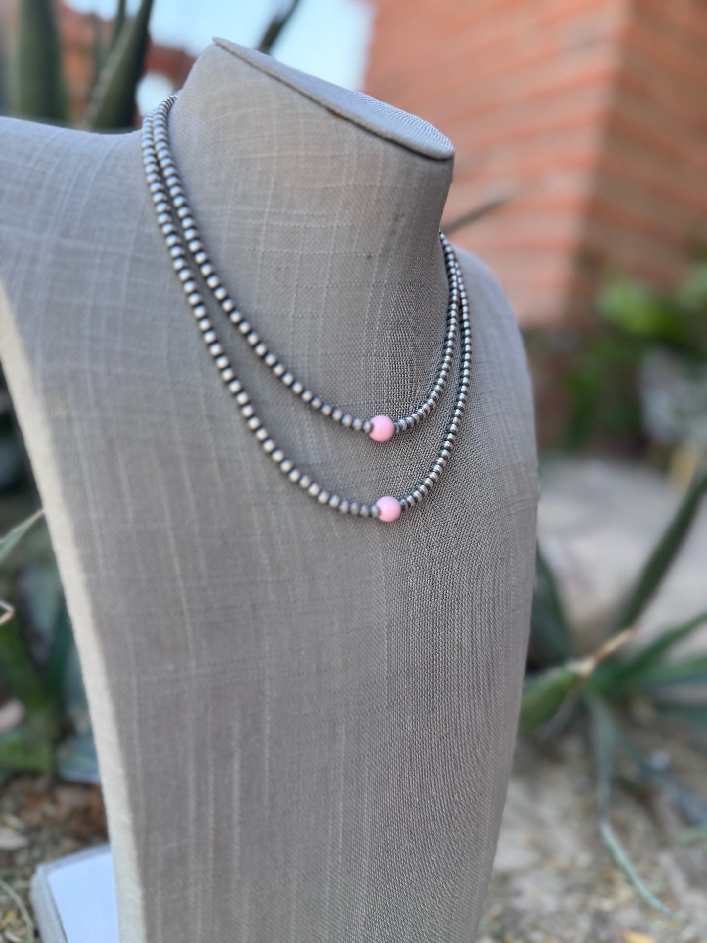 Handcrafted Sterling Silver & Pink Conch 4mm beaded Necklace