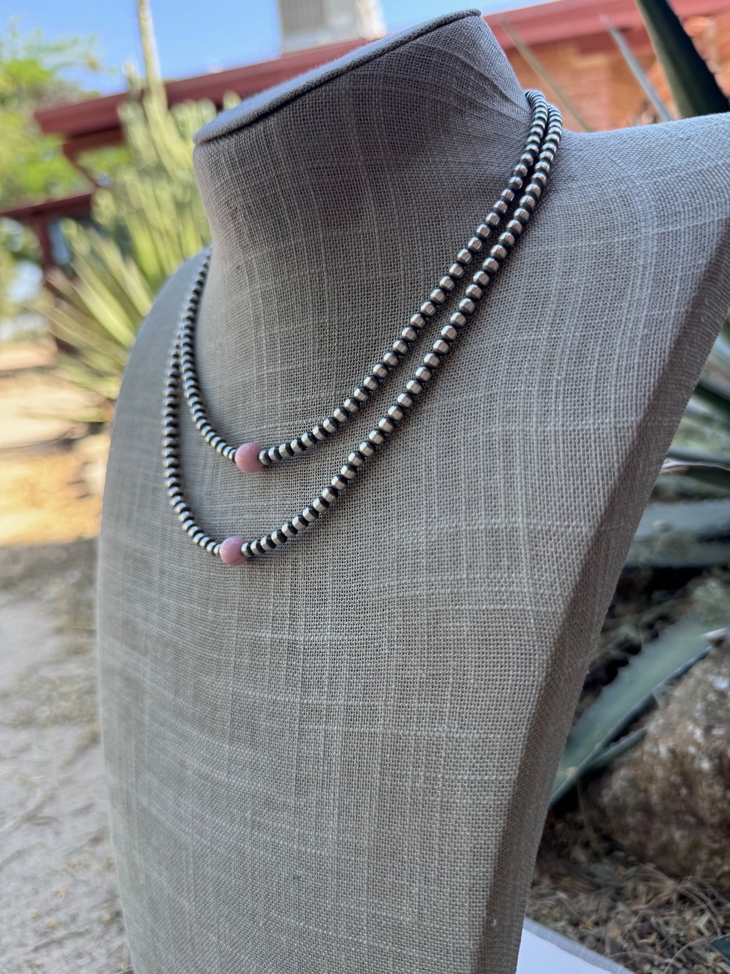 Handcrafted Sterling Silver & Pink Conch 4mm beaded Necklace
