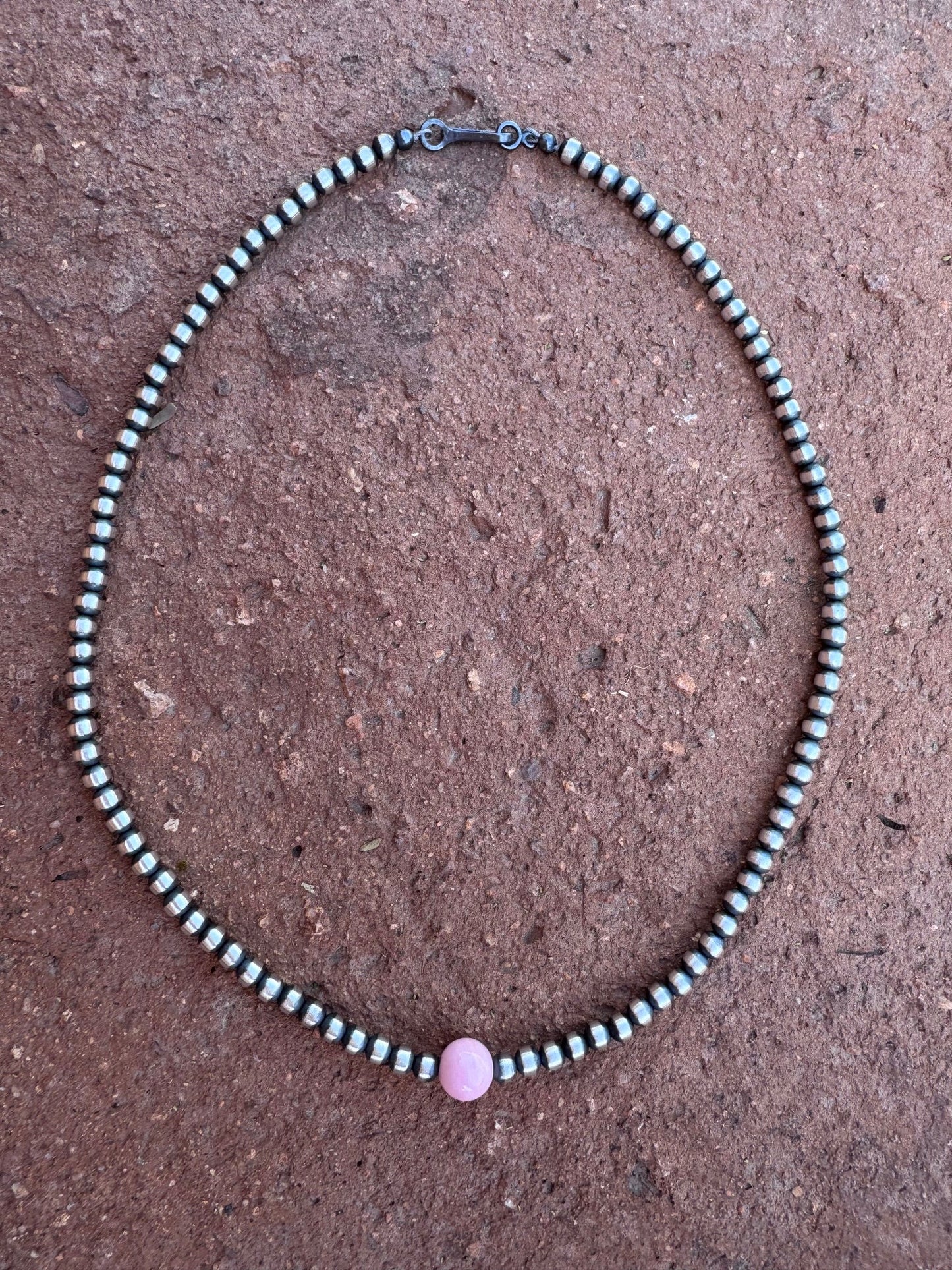 Handcrafted Sterling Silver & Pink Conch 4mm beaded Necklace