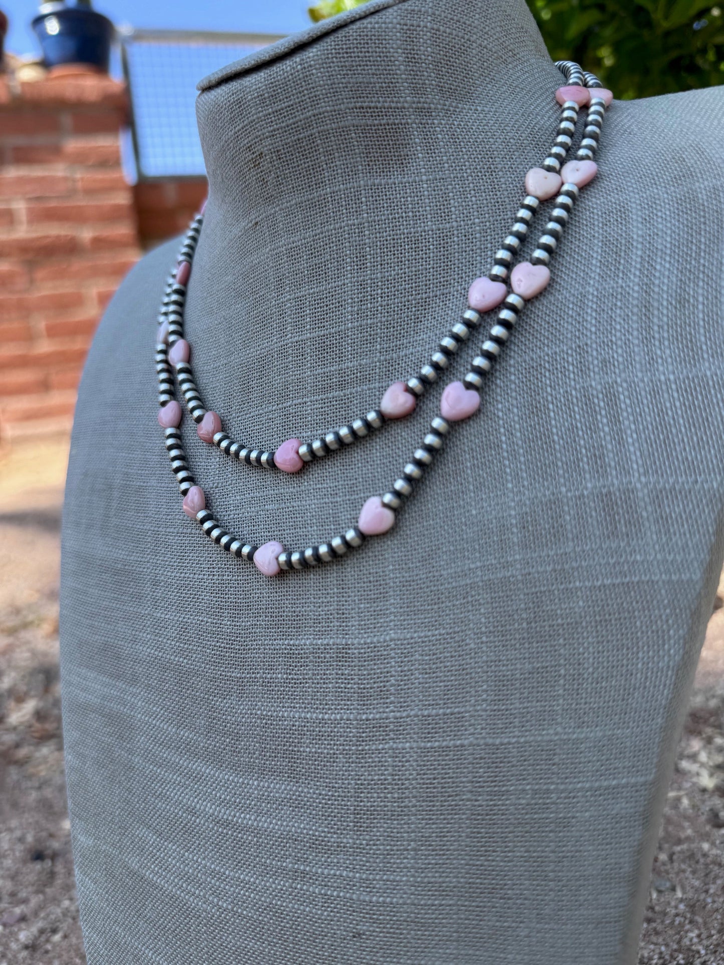 Handcrafted Sterling Silver & Pink Conch Heart 4mm beaded Necklace