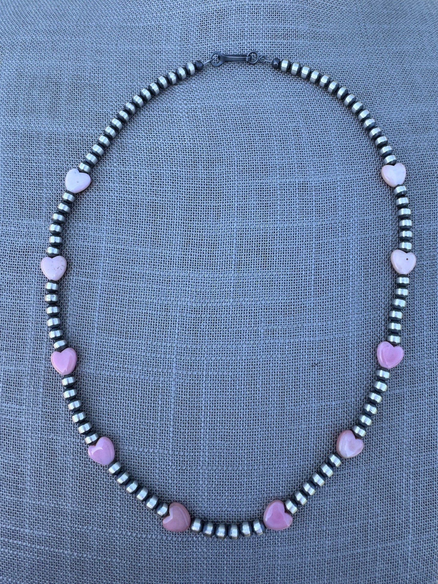 Handcrafted Sterling Silver & Pink Conch Heart 4mm beaded Necklace