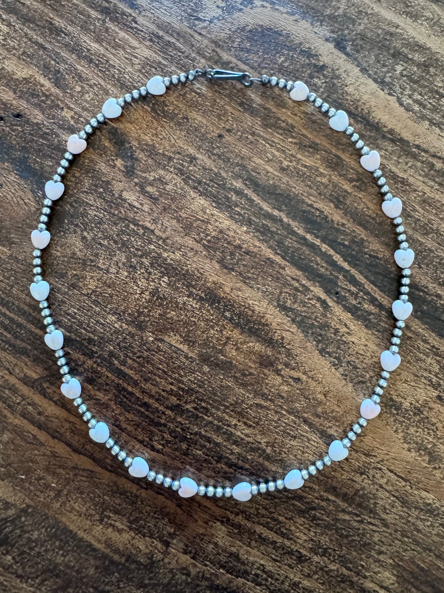 Handcrafted Sterling Silver & Pink Conch Heart 3mm beaded 16" Necklace
