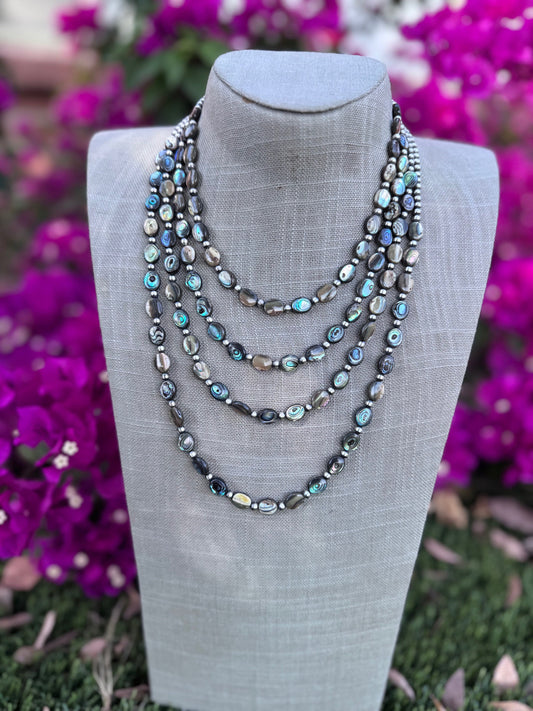 Handcrafted Abalone Oval & Sterling Silver Pearl 4mm Beaded Necklace
