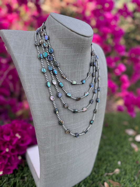 Handcrafted Abalone & Sterling Silver Pearl 3mm Beaded Necklace