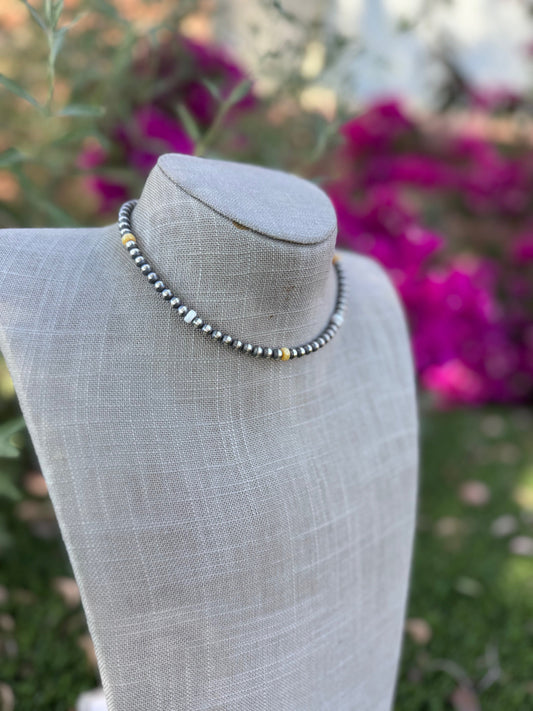 Handcrafted Fire Opal Collection & Sterling Silver Pearl Beaded 5mm Necklace 14"