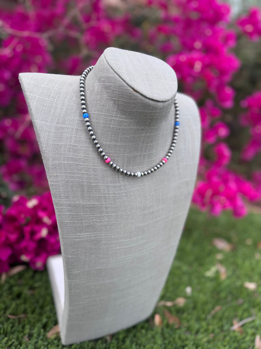 Handcrafted Fire Opal Collection & Sterling Silver Pearl Beaded 5mm Necklace 16"