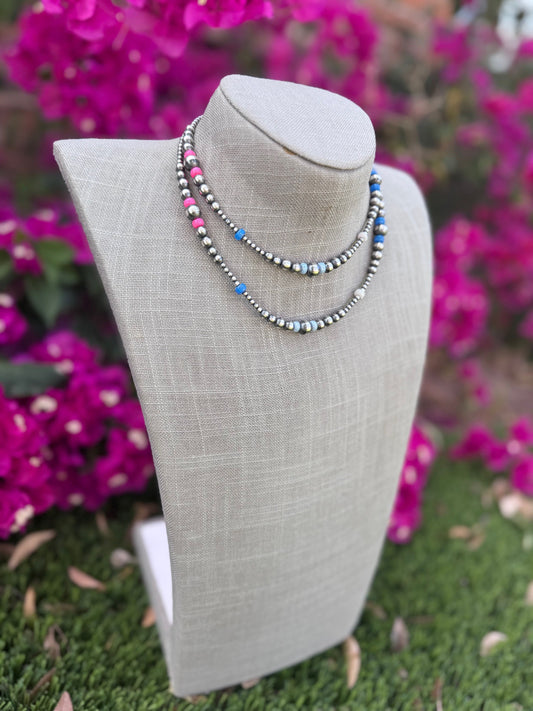 Handcrafted Fire Opal Collection & Sterling Silver Pearl 3-8mm Beaded Necklace