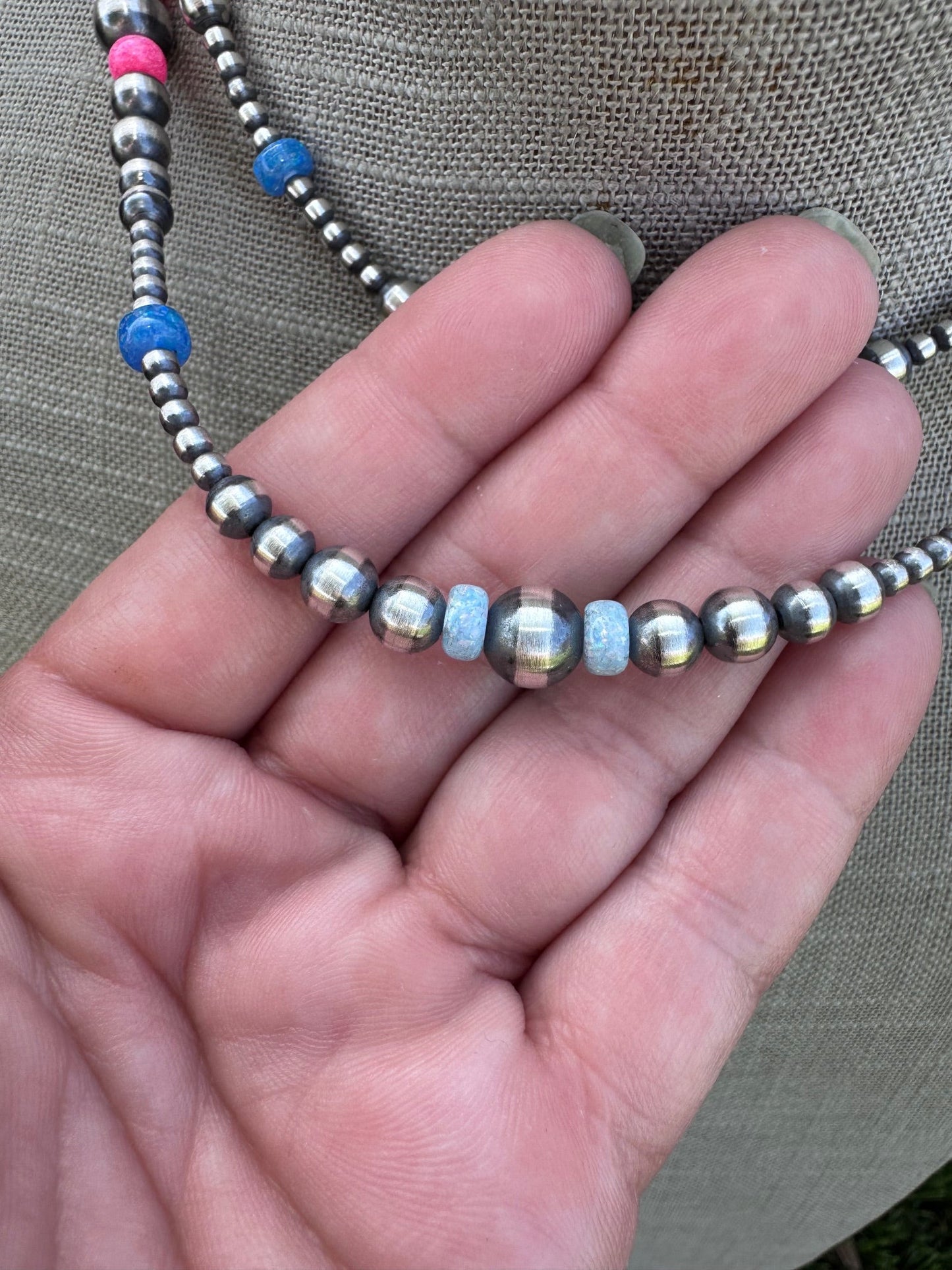 Handcrafted Fire Opal Collection & Sterling Silver Pearl 3-8mm Beaded Necklace