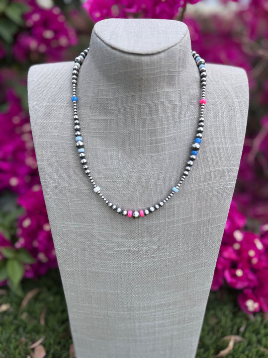 Handcrafted Fire Opal Collection & Sterling Silver Pearl 3-8mm Beaded Necklace 20"