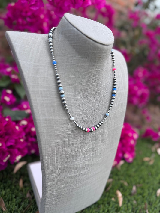 Handcrafted Fire Opal Collection & Sterling Silver Pearl 3-8mm Beaded Necklace 20"