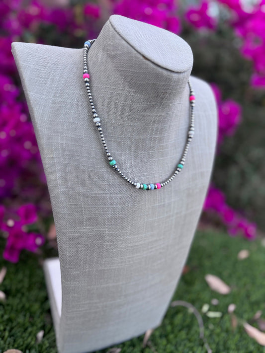 Handcrafted Fire Opal Collection & Sterling Silver Pearl 3-6mm Beaded Necklace 18"