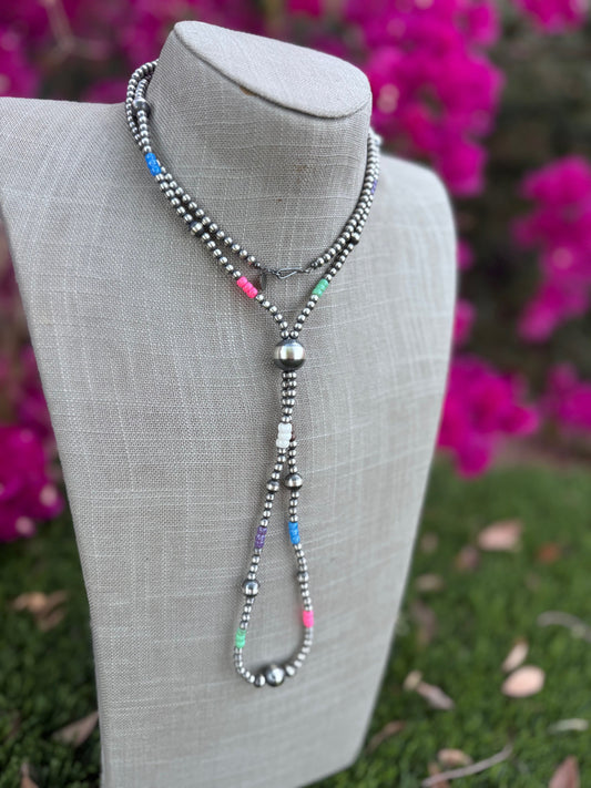 Handcrafted Fire Opal Collection & Sterling Silver Pearl 4-14mm Beaded Jacla Necklace 30"