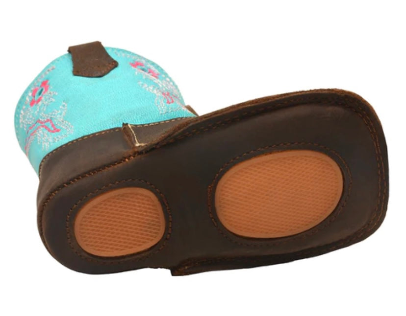 Western Leather infant Baby Boots Turquoise/ Dark Brown