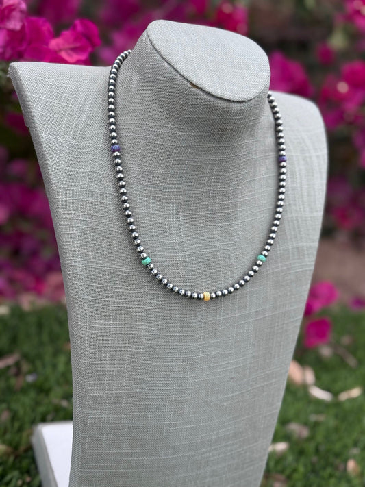 Handcrafted Fire Opal Collection & Sterling Silver Pearl Beaded 5mm Necklace 20"