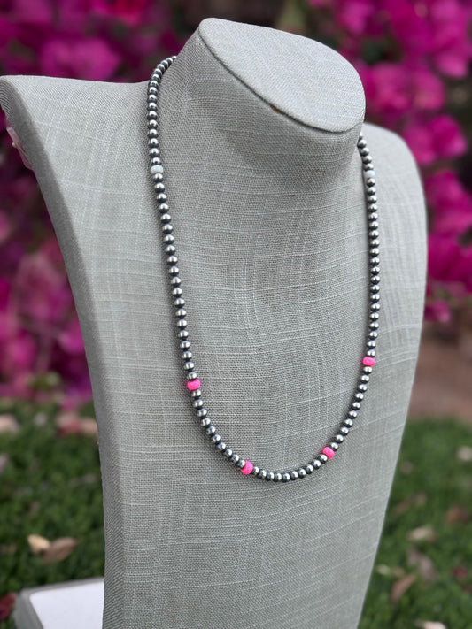 Handcrafted Fire Opal Collection & Sterling Silver Pearl Beaded 5mm Necklace 22"