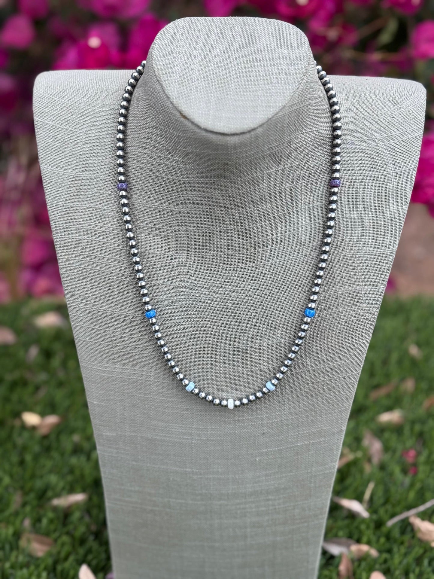 Handcrafted Fire Opal Collection & Sterling Silver Pearl Beaded 5mm Necklace 22"