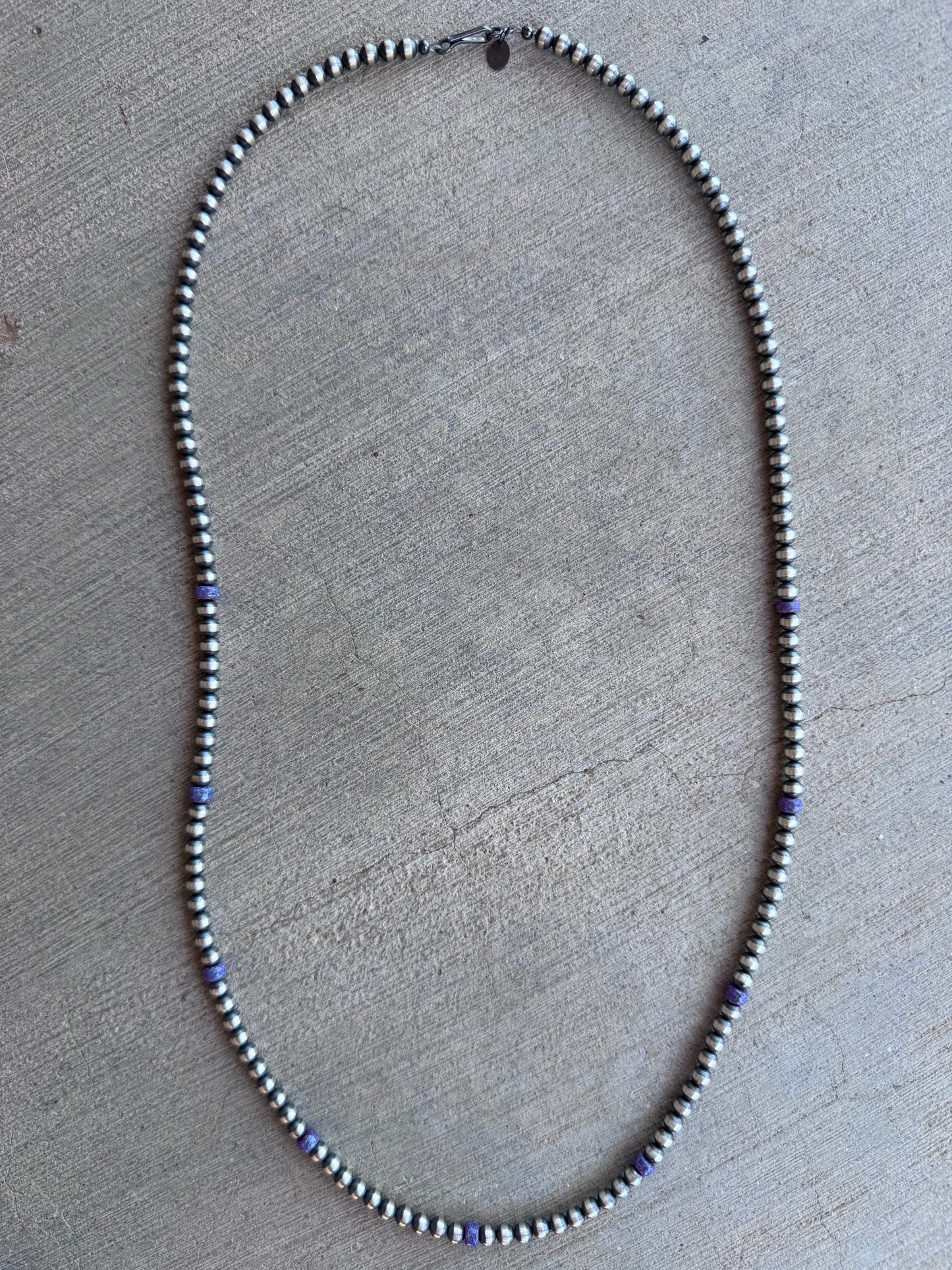 Handcrafted Sterling Silver & Purple Fire Opal 5mm Beaded Necklace 30"