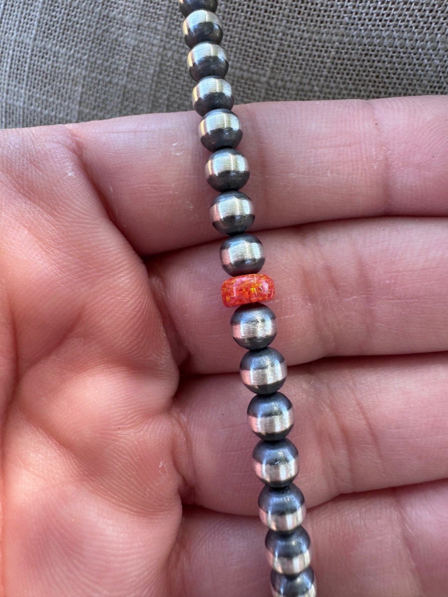 Handcrafted Sterling Silver & Orange Fire Opal 5mm Beaded Necklace 30"
