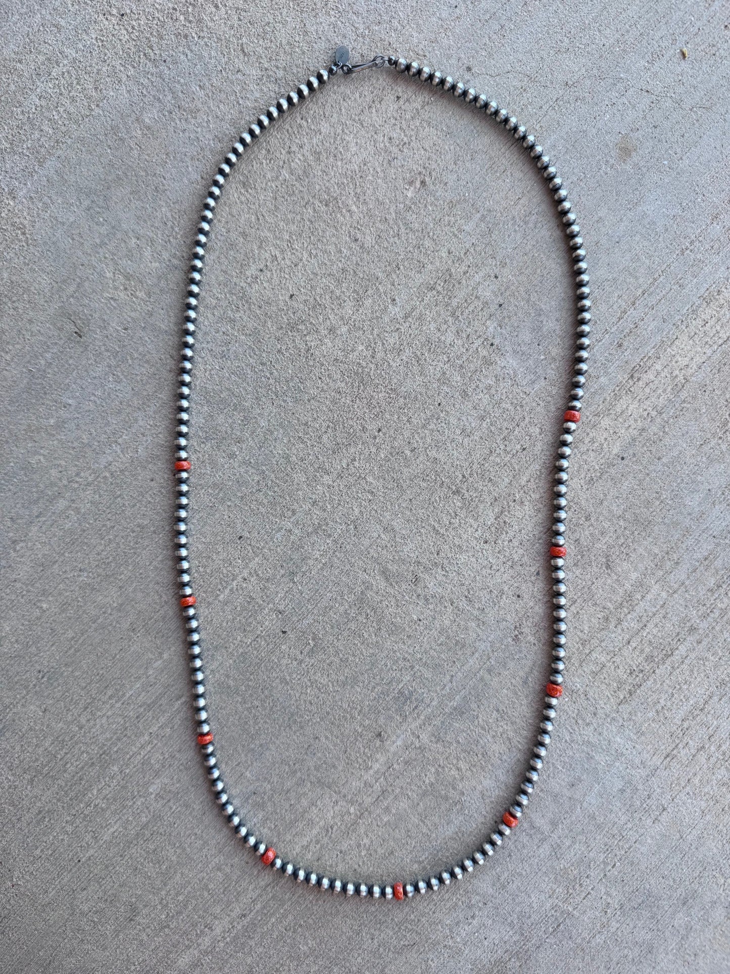Handcrafted Sterling Silver & Orange Fire Opal 5mm Beaded Necklace 30"