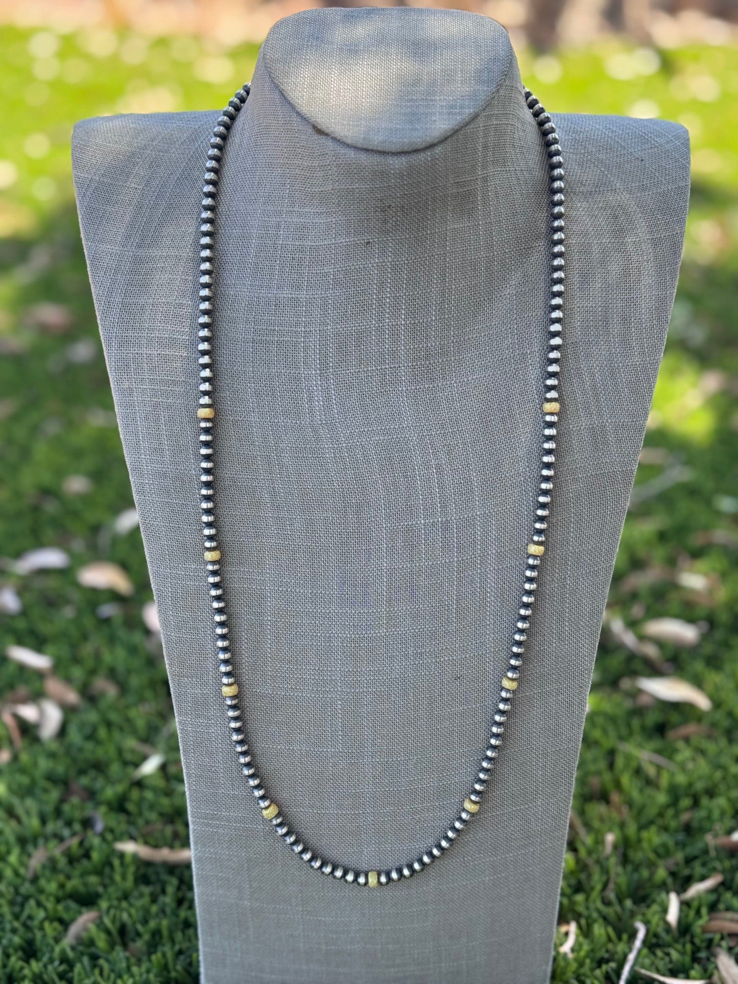 Handcrafted Sterling Silver & Yellow Fire Opal 5mm Beaded Necklace 30"