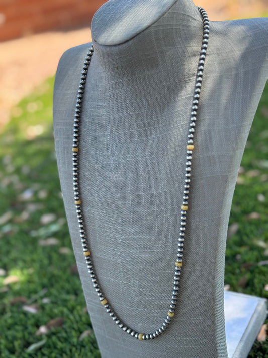 Handcrafted Sterling Silver & Yellow Fire Opal 5mm Beaded Necklace 30"