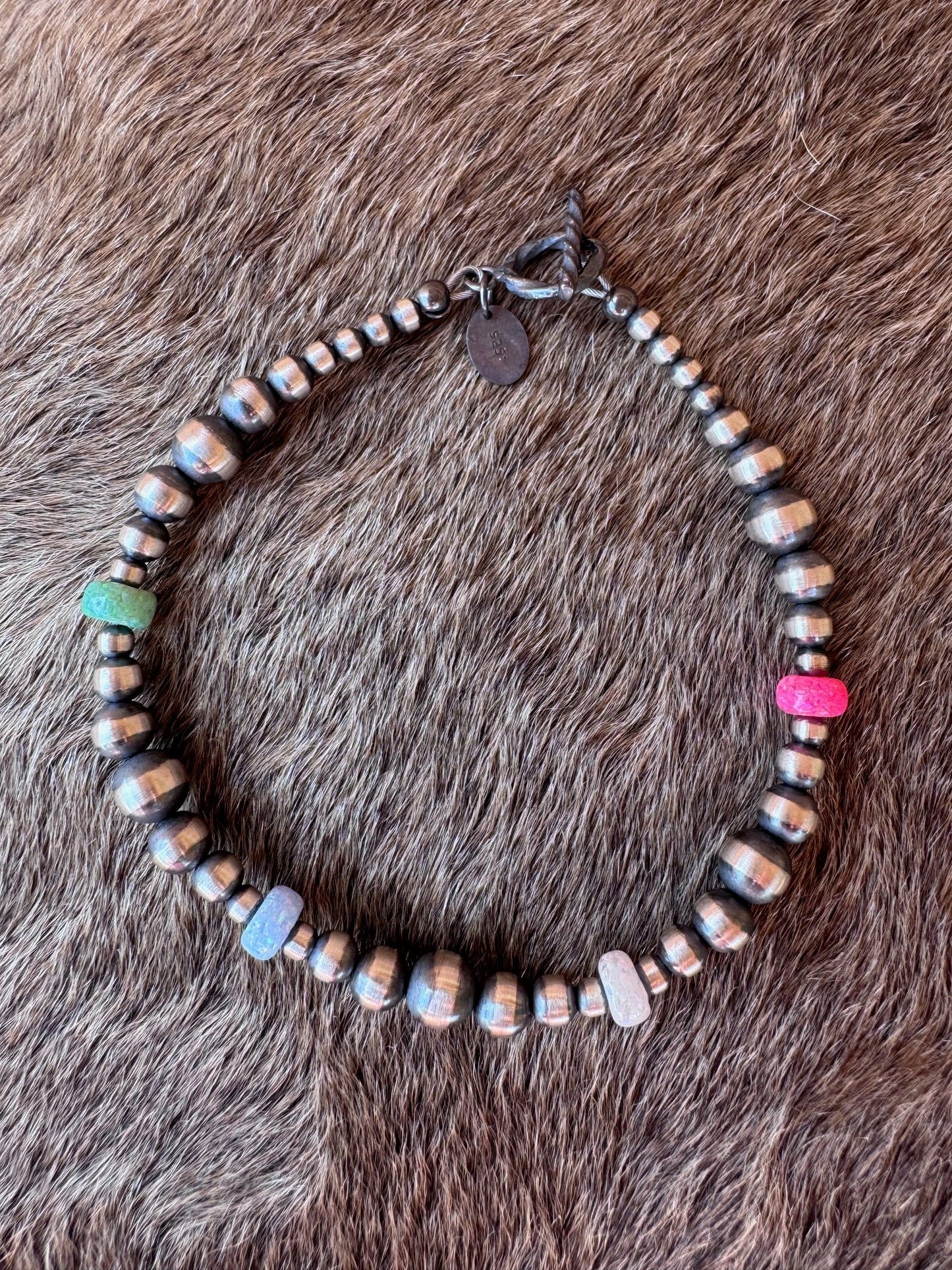 Handcrafted Fire Opal Collection & Sterling Silver Pearl 3-6mm Beaded Bracelet