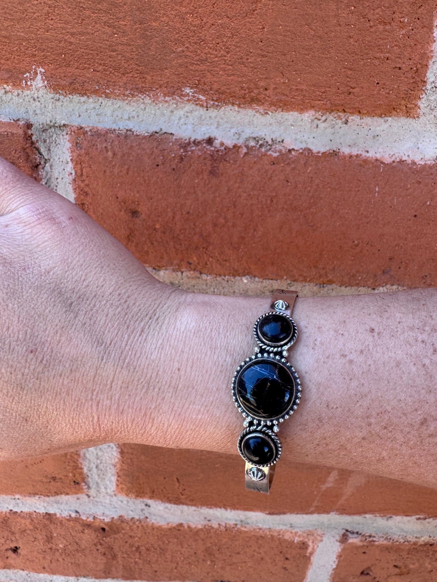 Handmade Sterling Silver Blackjack Turquoise Bracelet "Signed Nizhoni"
