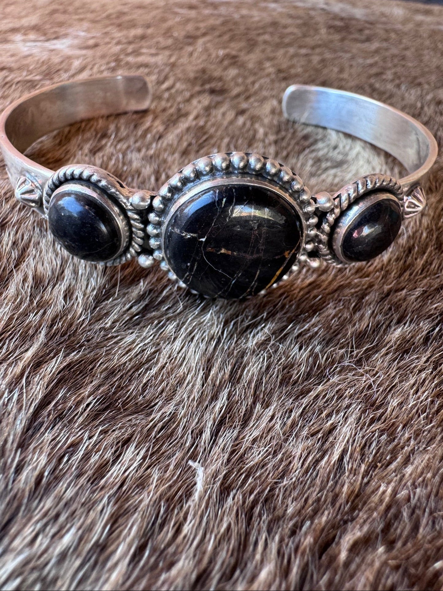 Handmade Sterling Silver Blackjack Turquoise Bracelet "Signed Nizhoni"