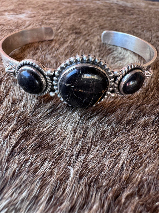Handmade Sterling Silver Blackjack Turquoise Bracelet "Signed Nizhoni"
