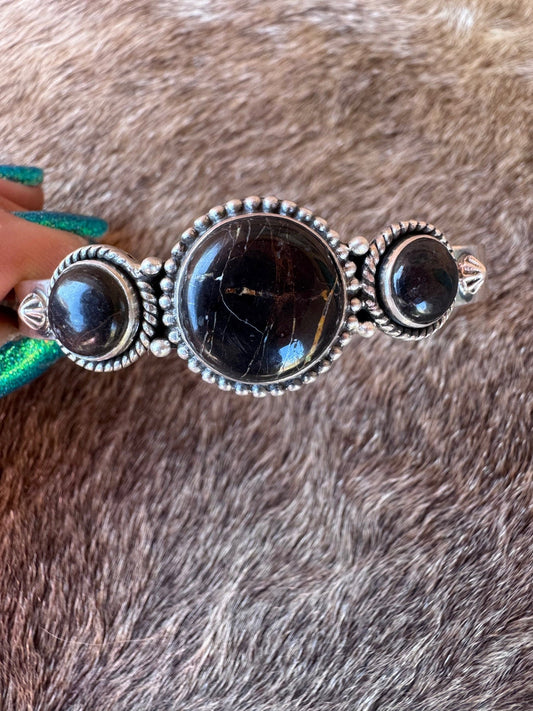 Handmade Sterling Silver Blackjack Turquoise Bracelet "Signed Nizhoni"